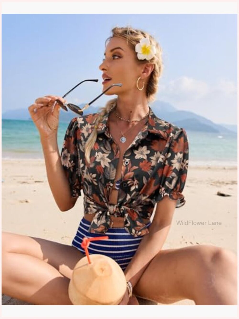 Short Sleeve Button Down Puff Sleeve Blouse Womens Casual Business Top - Picture 4 of 5